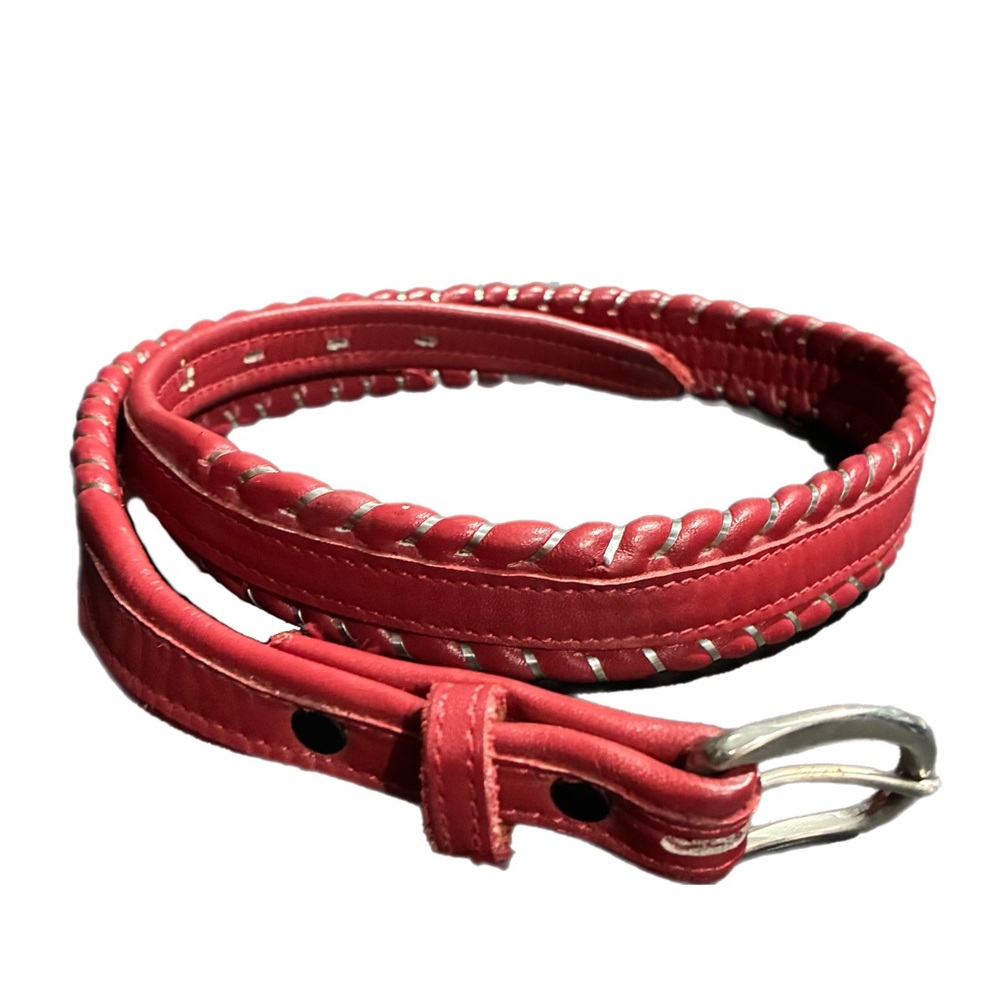 Vintage Dun Dee Red Braided Full Grain Leather Belt Silver Buckle Western Sz 30